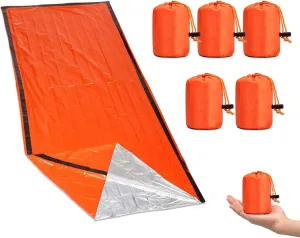 Emergency Sleeping Bag 5 Pack, 2024 New Emergency Sleeping Bags for Survival, 84"x36", Tiny Portable Thermal Waterproof Bivy Sack Blanket for Camping, Hiking, Outdoor