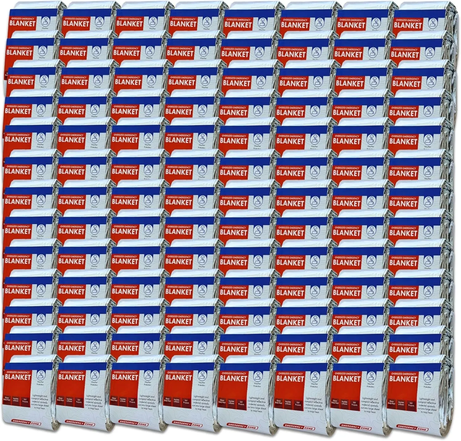 Emergency Zone 71x142 Inch Oversized Emergency Blanket, Reflective Thermal Blanket. Available in Single, 2, 3, 4, 5, 30 & 120 Packs