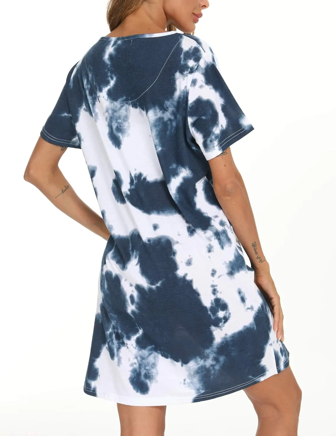 ENJOYNIGHT Womens Short Sleeve Nightgown Tie Dye Nightshirt Nursing Sleepshirts Breastfeeding Sleep Dress
