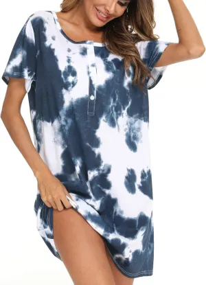 ENJOYNIGHT Womens Short Sleeve Nightgown Tie Dye Nightshirt Nursing Sleepshirts Breastfeeding Sleep Dress