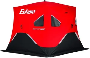 Eskimo FF949i FatFish Pop-up Portable Hub-Style Ice Shelter, Wide Bottom Design 61 sq ft. Fishable Area, 3-4 Person Insulated,Red