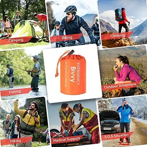 Esky Emergency Sleeping Bag, 2 Pack Portable Thermal Bivy Sack, Waterproof Lightweight Emergency Blanket Survival Gear with Compass and Whistle for Camping Hiking Outdoor Adventure