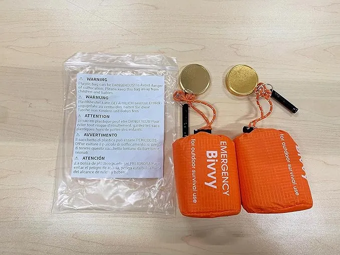 Esky Emergency Sleeping Bag, 2 Pack Portable Thermal Bivy Sack, Waterproof Lightweight Emergency Blanket Survival Gear with Compass and Whistle for Camping Hiking Outdoor Adventure