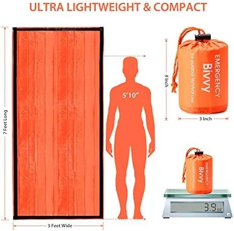 Esky Emergency Sleeping Bag, 2 Pack Portable Thermal Bivy Sack, Waterproof Lightweight Emergency Blanket Survival Gear with Compass and Whistle for Camping Hiking Outdoor Adventure