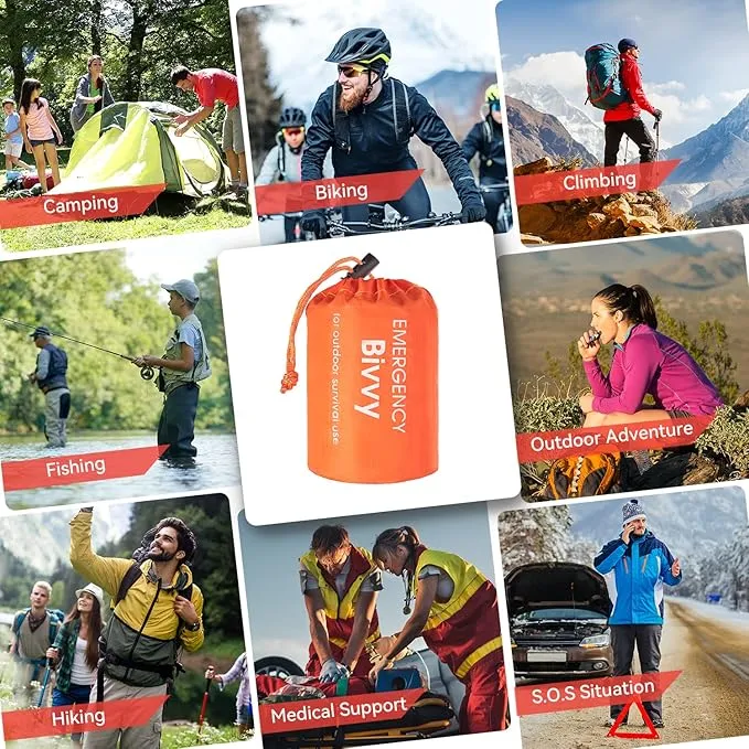 Esky Emergency Sleeping Bag, 2 Pack Portable Thermal Bivy Sack, Waterproof Lightweight Emergency Blanket Survival Gear with Compass and Whistle for Camping Hiking Outdoor Adventure