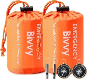 Esky Emergency Sleeping Bag, 2 Pack Portable Thermal Bivy Sack, Waterproof Lightweight Emergency Blanket Survival Gear with Compass and Whistle for Camping Hiking Outdoor Adventure