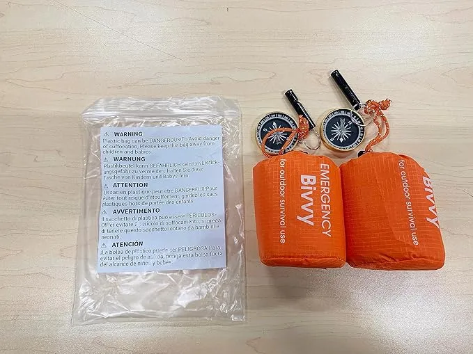 Esky Emergency Sleeping Bag, 2 Pack Portable Thermal Bivy Sack, Waterproof Lightweight Emergency Blanket Survival Gear with Compass and Whistle for Camping Hiking Outdoor Adventure