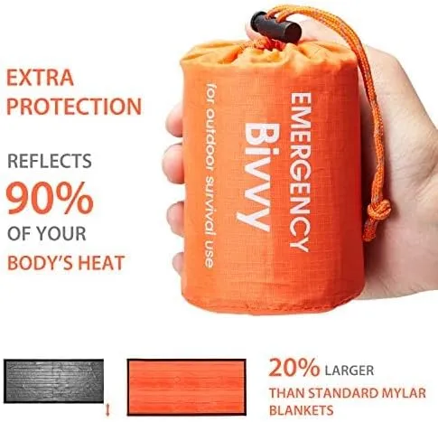 Esky Emergency Sleeping Bag, 2 Pack Portable Thermal Bivy Sack, Waterproof Lightweight Emergency Blanket Survival Gear with Compass and Whistle for Camping Hiking Outdoor Adventure