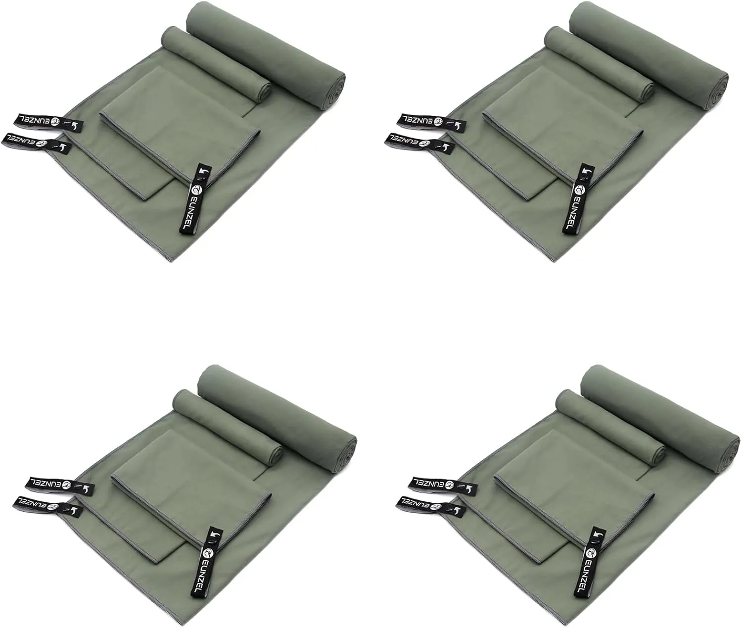 Eunzel 4 Set Quick Dry Camping Towel, Microfiber Travel Towel Super Absorbent Fast Drying Towel for Camping, Beach, Gym, Backpacking & Swimming(Four 3-Piece Towel Sets, Army Green)