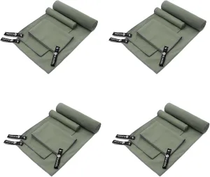 Eunzel 4 Set Quick Dry Camping Towel, Microfiber Travel Towel Super Absorbent Fast Drying Towel for Camping, Beach, Gym, Backpacking & Swimming(Four 3-Piece Towel Sets, Army Green)