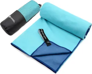 Eunzel Quick Dry Camping Towel, Microfiber Travel Towel Super Absorbent Fast Drying Towel for Camping, Beach, Gym, Backpacking, Yoga & Swimming(40" x 72", Navy/Cyan)