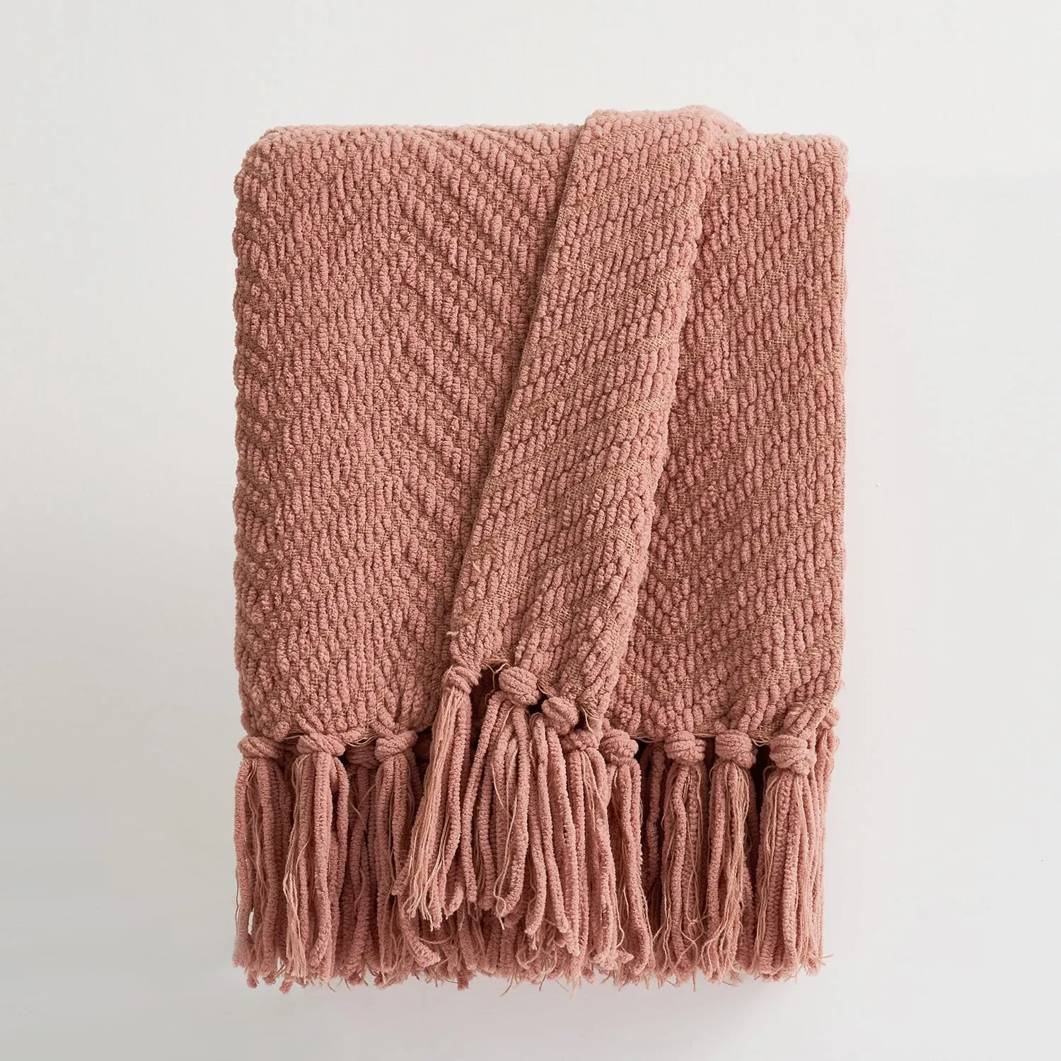 EVERGRACE Chenille Knit Clay Throw Blanket for Couch, Textured Woven Boho Knitted Blanket for Bed, Super Soft Cozy Shabby Chic Knit Throw with Tassels for Farmhouse Home Decor, 60”x80”