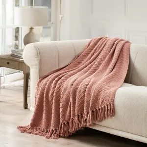 EVERGRACE Chenille Knit Clay Throw Blanket for Couch, Textured Woven Boho Knitted Blanket for Bed, Super Soft Cozy Shabby Chic Knit Throw with Tassels for Farmhouse Home Decor, 60”x80”
