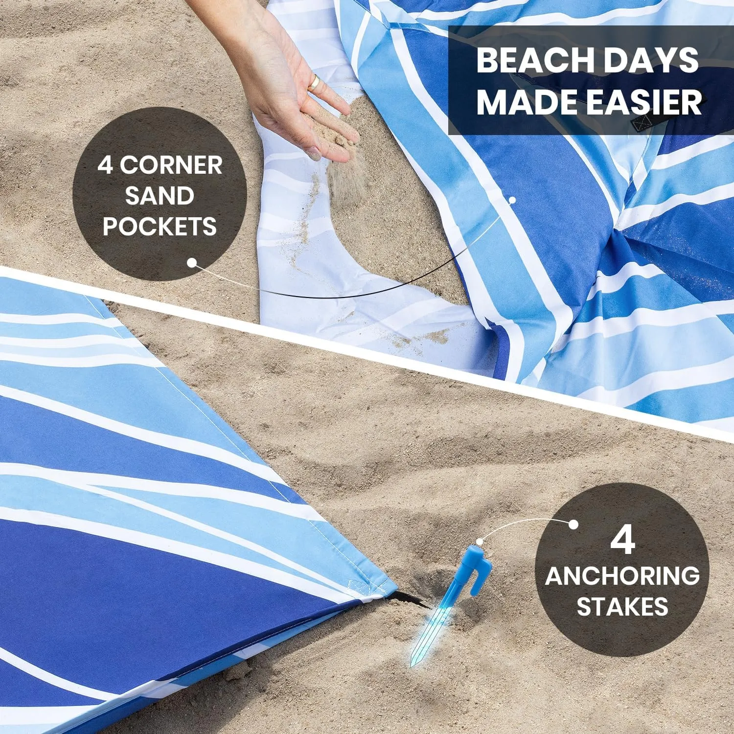 Everlasting Comfort Extra Large Beach Blanket Waterproof & Sandproof for up to 10 People - Lightweight Beach Mat, Picnic Mat, Outdoor Blanket - Ideal for Festivals, Camping (Blue, 10.7 x 9 FT)