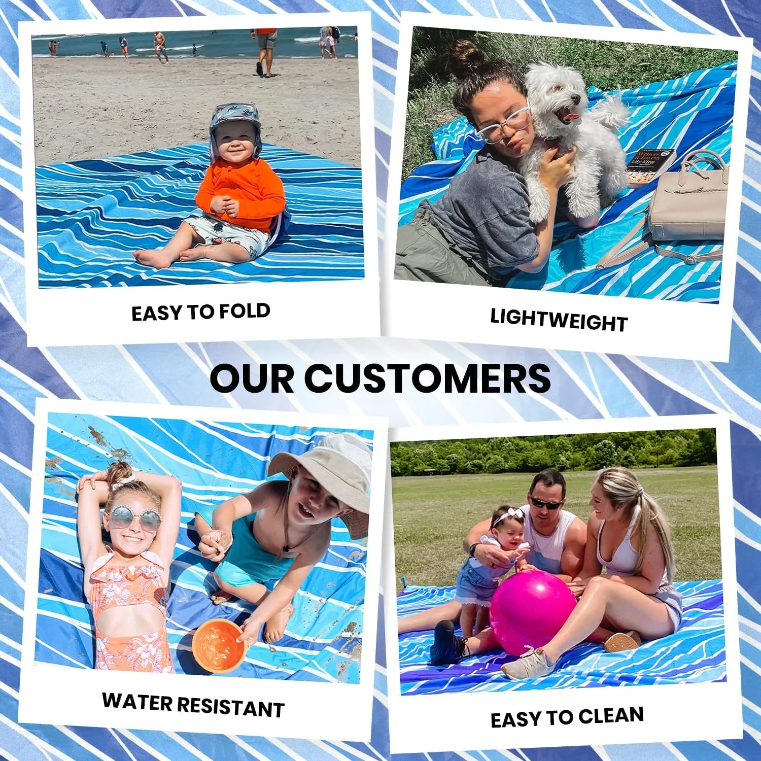 Everlasting Comfort Extra Large Beach Blanket Waterproof & Sandproof for up to 10 People - Lightweight Beach Mat, Picnic Mat, Outdoor Blanket - Ideal for Festivals, Camping (Blue, 10.7 x 9 FT)