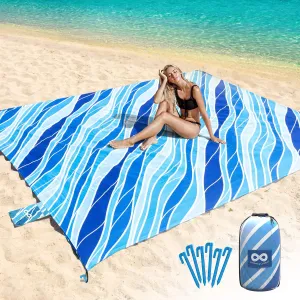 Everlasting Comfort Extra Large Beach Blanket Waterproof & Sandproof for up to 10 People - Lightweight Beach Mat, Picnic Mat, Outdoor Blanket - Ideal for Festivals, Camping (Blue, 10.7 x 9 FT)