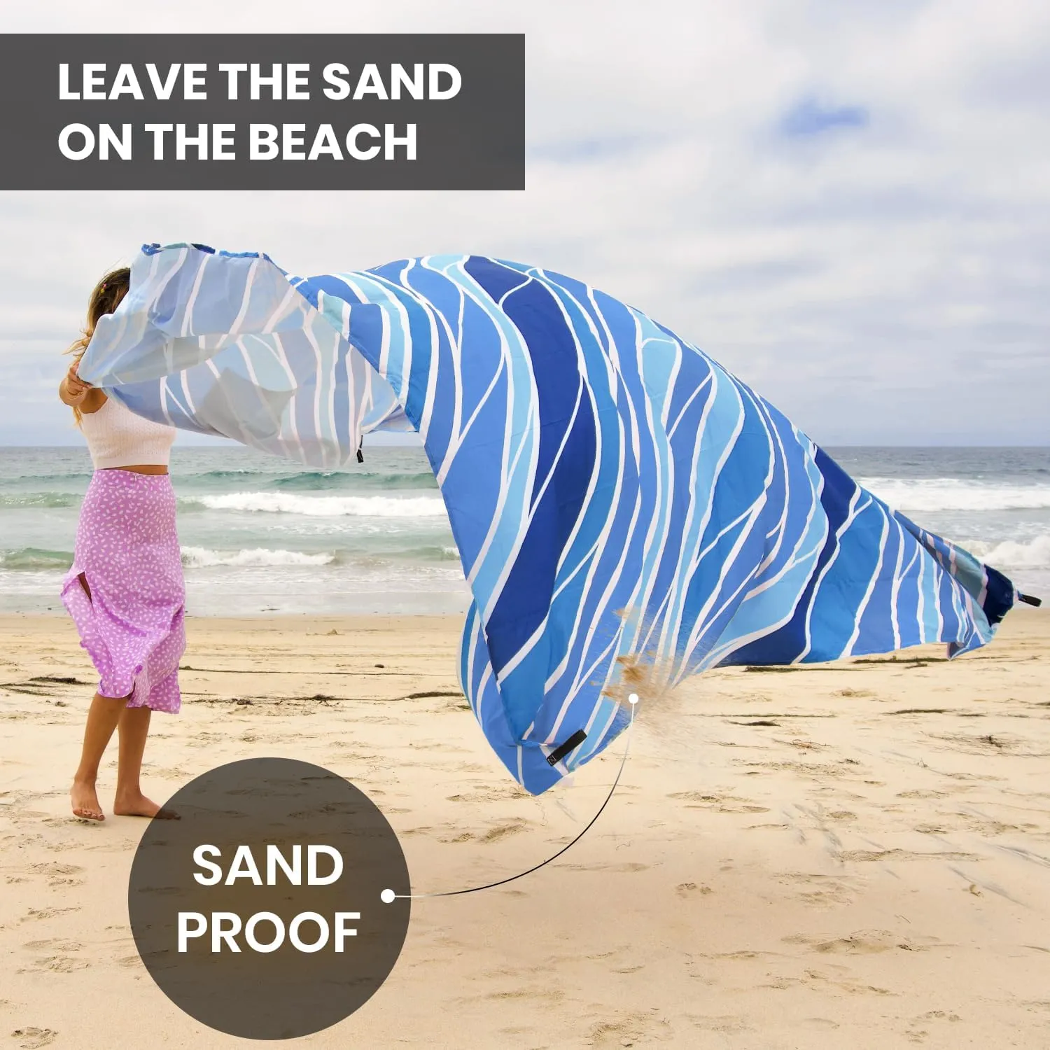 Everlasting Comfort Extra Large Beach Blanket Waterproof & Sandproof for up to 10 People - Lightweight Beach Mat, Picnic Mat, Outdoor Blanket - Ideal for Festivals, Camping (Blue, 10.7 x 9 FT)