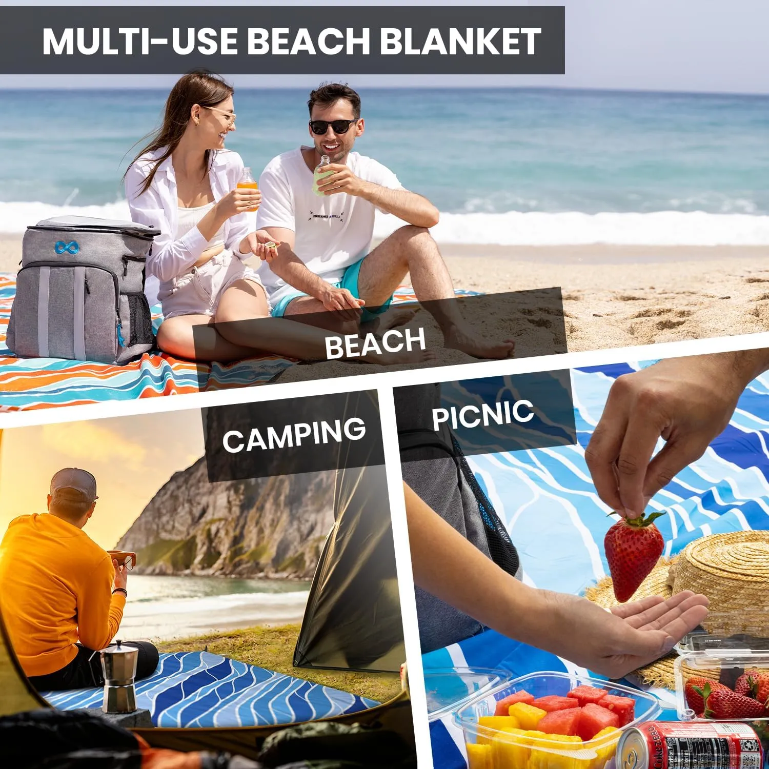 Everlasting Comfort Extra Large Beach Blanket Waterproof & Sandproof for up to 10 People - Lightweight Beach Mat, Picnic Mat, Outdoor Blanket - Ideal for Festivals, Camping (Blue, 10.7 x 9 FT)
