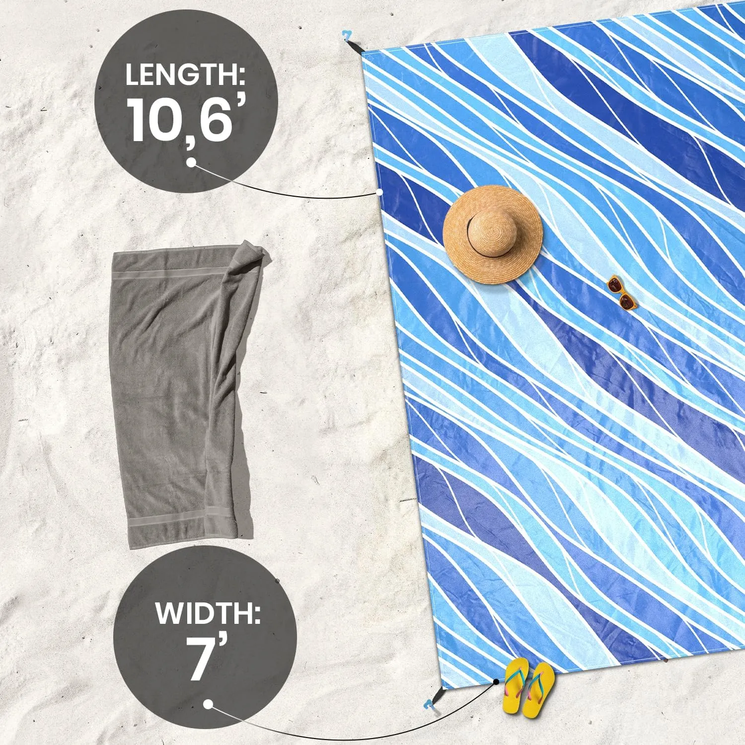 Everlasting Comfort Extra Large Beach Blanket Waterproof & Sandproof for up to 10 People - Lightweight Beach Mat, Picnic Mat, Outdoor Blanket - Ideal for Festivals, Camping (Blue, 10.7 x 9 FT)