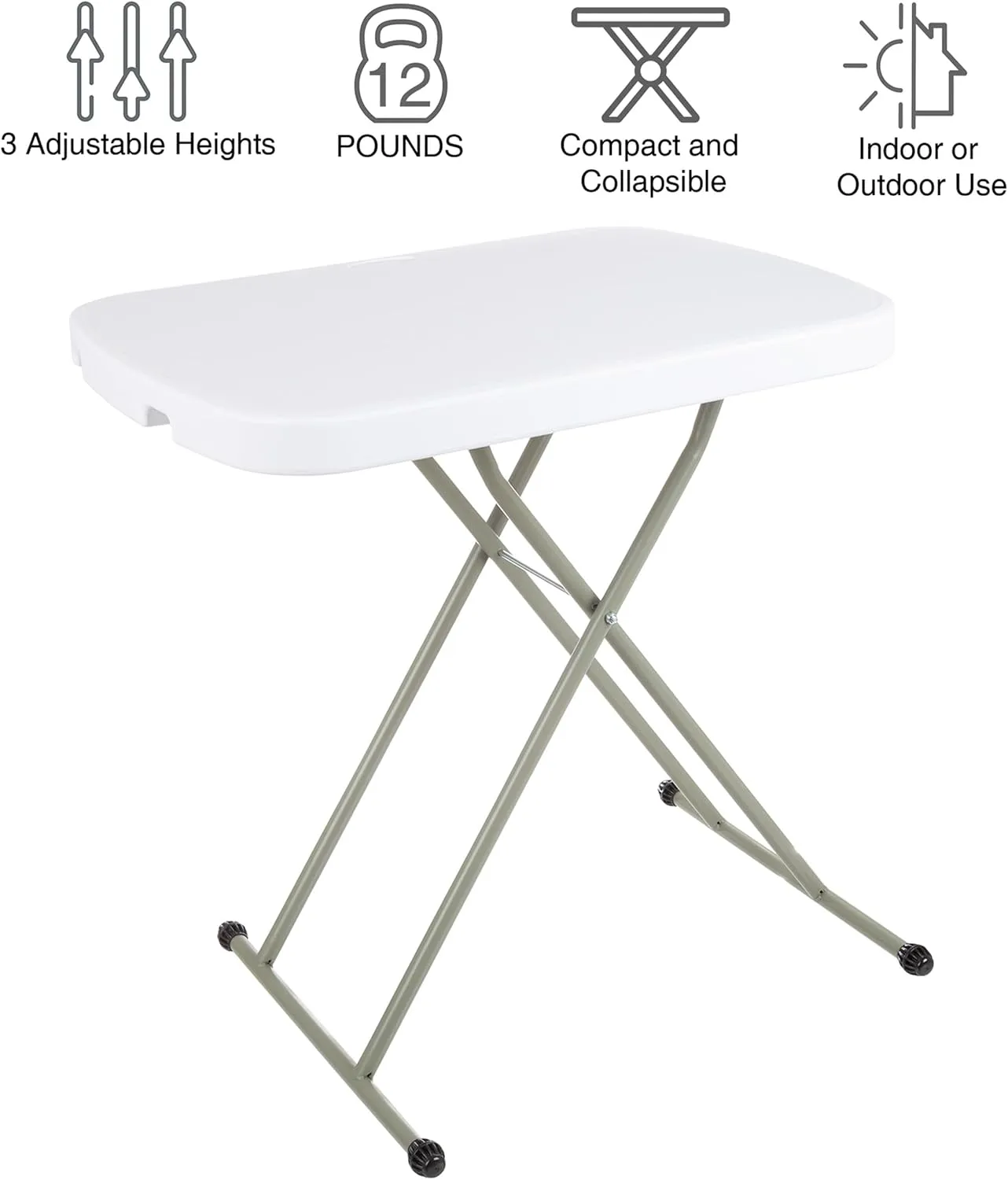 Everyday Home Folding Table - Lightweight Portable Folding Desk - Small Plastic Table for TV Tray, Playing Cards, and Craft Room (White)