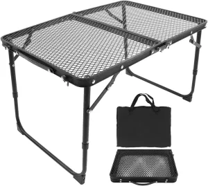 EVTSCAN Camping Table, 2 ft Folding Grill Table with Mesh Desktop, Anti-Slip Feet, Height Adjustable, Lightweight & Portable Aluminum Outdoor Table for Camping, Picnic, RV, BBQ