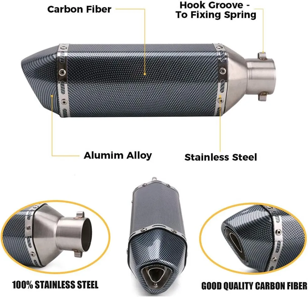 Exhaust Muffler Carbon Fiber 1.5-2"Inlet with Removable DB Killer for Street/Sport Motorcycles and Scooters with 38-51mm Diameter Exhaust Pipes