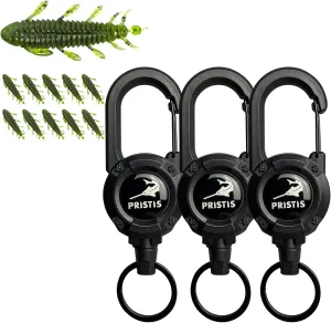 Exquisite Utility Fishing Gear and Lures Kit, 3 Pack Heavy Duty Zinger Retractors & 10 pcs Chariot Bug Soft Lures (Pumpkin Green), A Cool Option for Angler