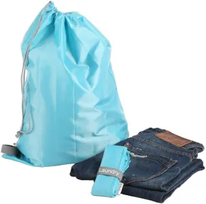 EzPacking Travel Laundry Bag with Drawstring/Foldable Compact Lightweight Small Travel Size for Suitcase / (22” X 16”) / Clean Dirty Clothes Wash Bag/Nylon Blue/Washable/For Women Men Kids Baby