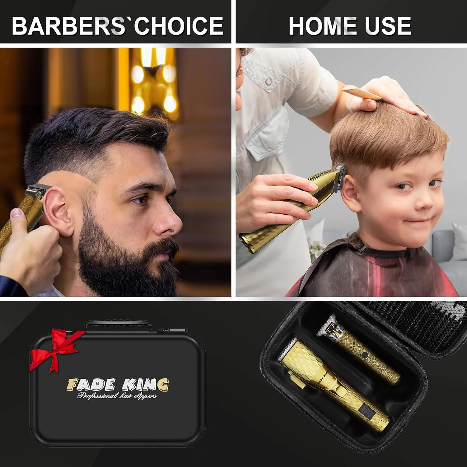 FADEKING® Professional Hair Clippers for Men - Cordless Hair Clippers, LCD Display Barber Clippers for Hair Cutting & Mens Grooming with Travel Case (Gold Bronze)