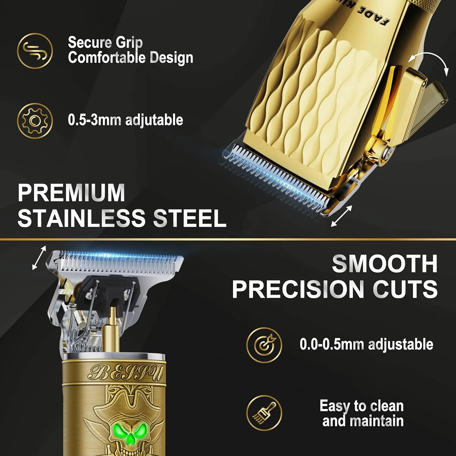 FADEKING® Professional Hair Clippers for Men - Cordless Hair Clippers, LCD Display Barber Clippers for Hair Cutting & Mens Grooming with Travel Case (Gold Bronze)
