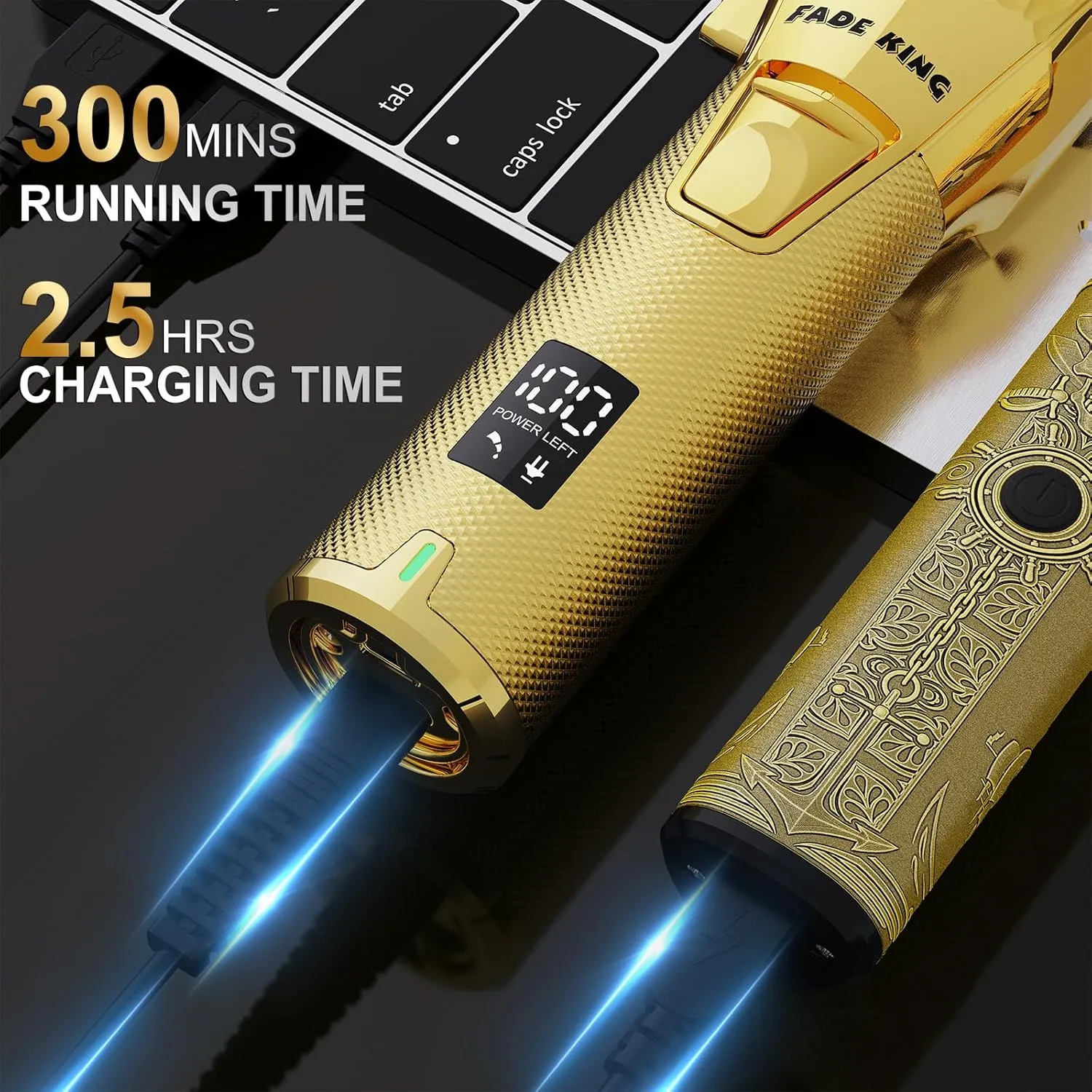 FADEKING® Professional Hair Clippers for Men - Cordless Hair Clippers, LCD Display Barber Clippers for Hair Cutting & Mens Grooming with Travel Case (Gold Bronze)