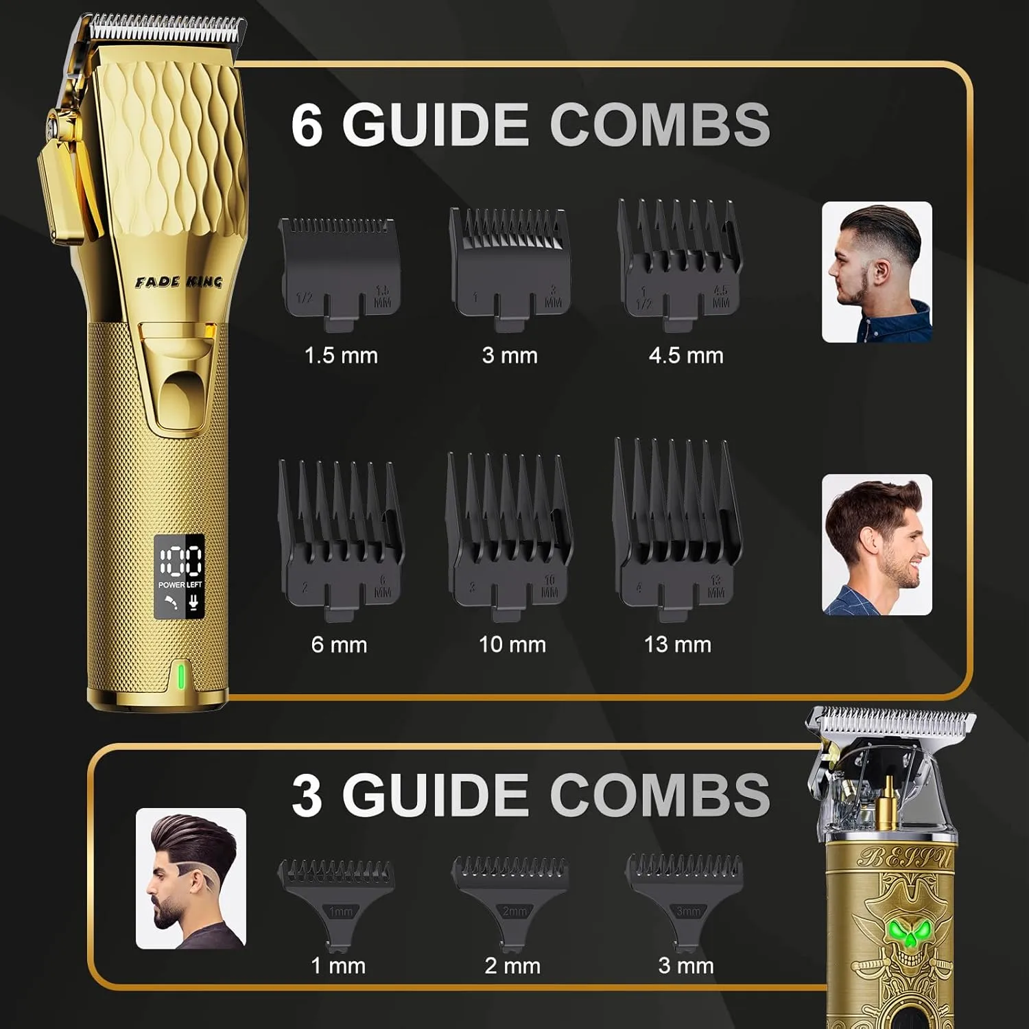 FADEKING® Professional Hair Clippers for Men - Cordless Hair Clippers, LCD Display Barber Clippers for Hair Cutting & Mens Grooming with Travel Case (Gold Bronze)