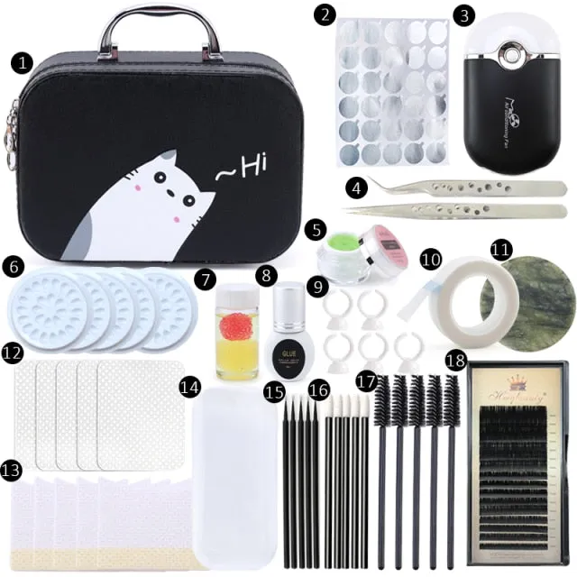 False Eyelash Extension Training Kit Practice Model Head Eye Pads Tweezers Glue Ring Brush Grafting Eyelash Tools Kit