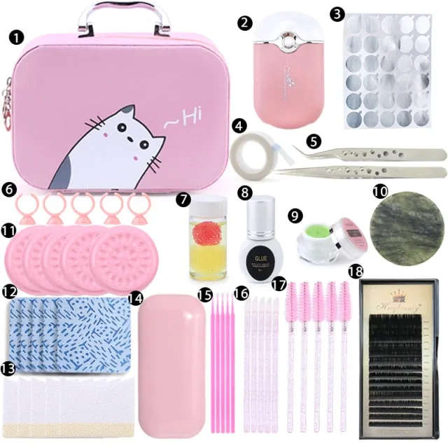 False Eyelash Extension Training Kit Practice Model Head Eye Pads Tweezers Glue Ring Brush Grafting Eyelash Tools Kit
