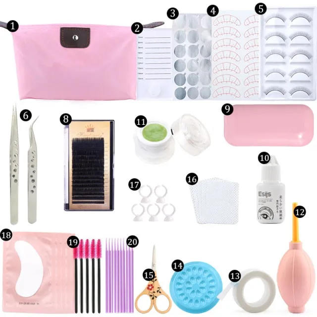 False Eyelash Extension Training Kit Practice Model Head Eye Pads Tweezers Glue Ring Brush Grafting Eyelash Tools Kit