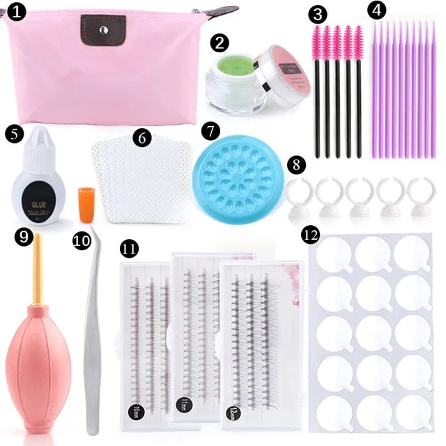 False Eyelash Extension Training Kit Practice Model Head Eye Pads Tweezers Glue Ring Brush Grafting Eyelash Tools Kit