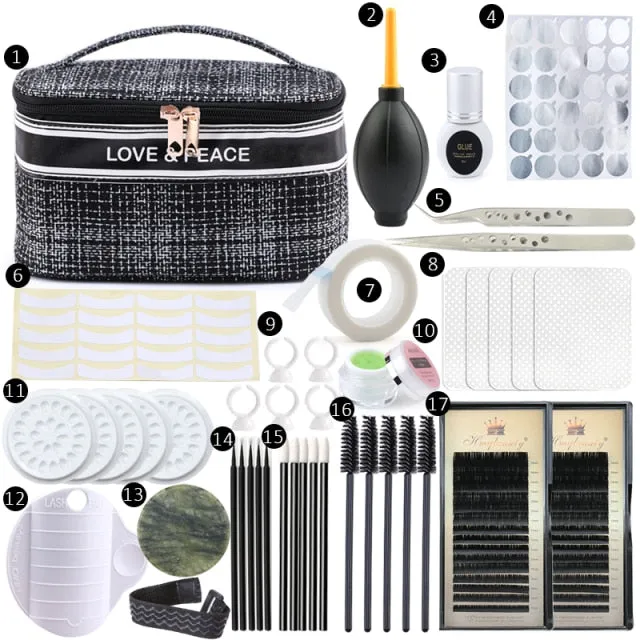 False Eyelash Extension Training Kit Practice Model Head Eye Pads Tweezers Glue Ring Brush Grafting Eyelash Tools Kit