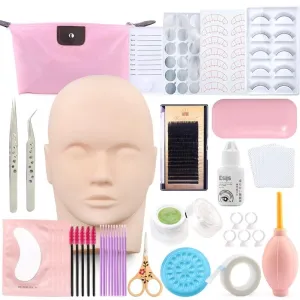 False Eyelash Extension Training Kit Practice Model Head Eye Pads Tweezers Glue Ring Brush Grafting Eyelash Tools Kit
