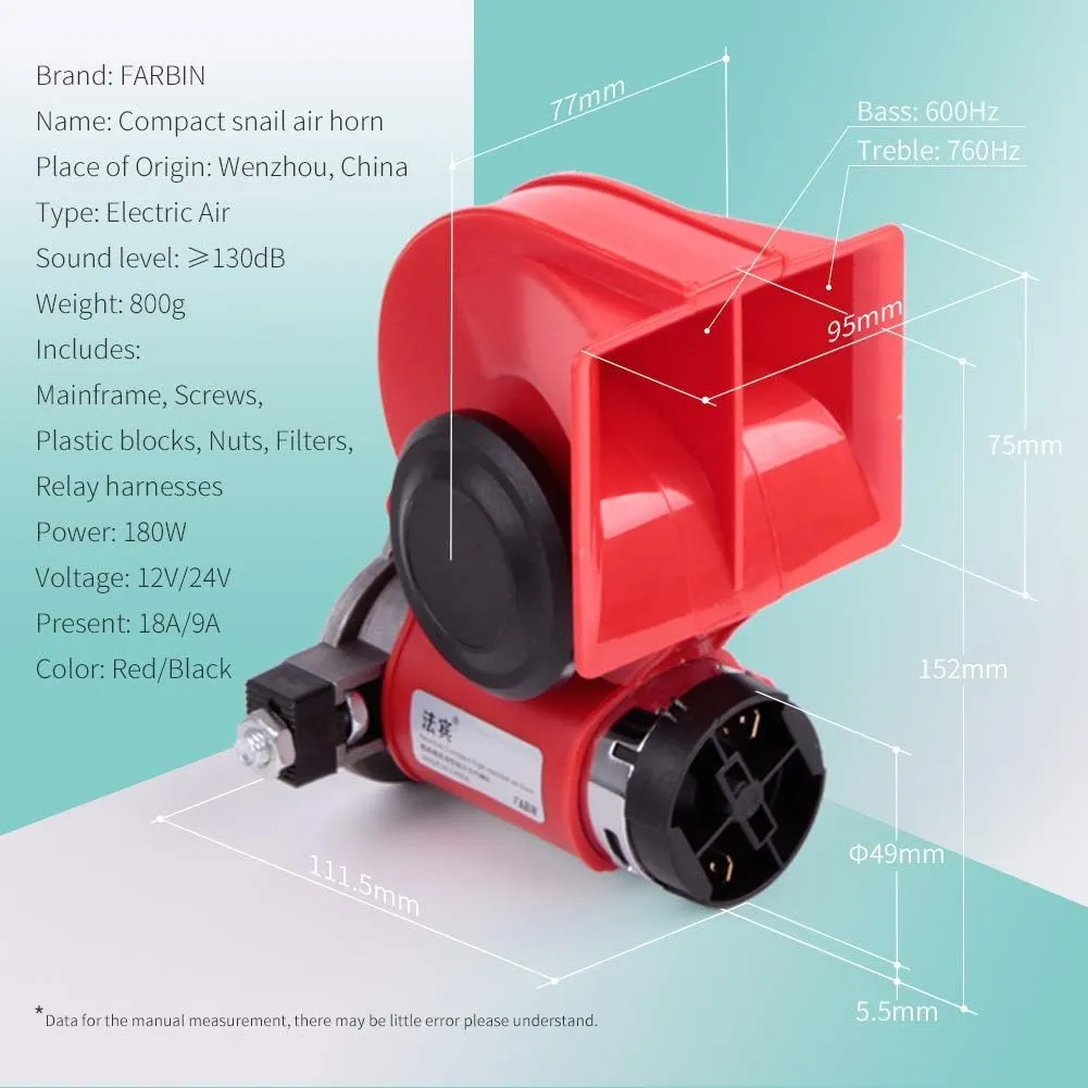 FARBIN Car Horn Kit 12V 150db Loud Air Horn with Compressor,Compact Horn with Relay Harness Button for Car Truck Jeep