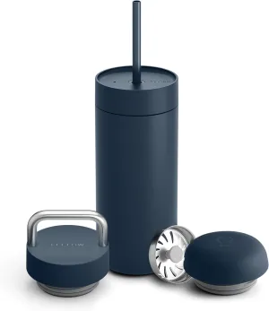 Fellow 16 oz Carter Bundle (3 in 1) Travel Mug with Carry Handle, Move & Cold Lids with Straw - To-Go Coffee Tumbler, Ceramic Interior & Vacuum-Insulated Stainless Steel - Coffee Cups-Stone Blue