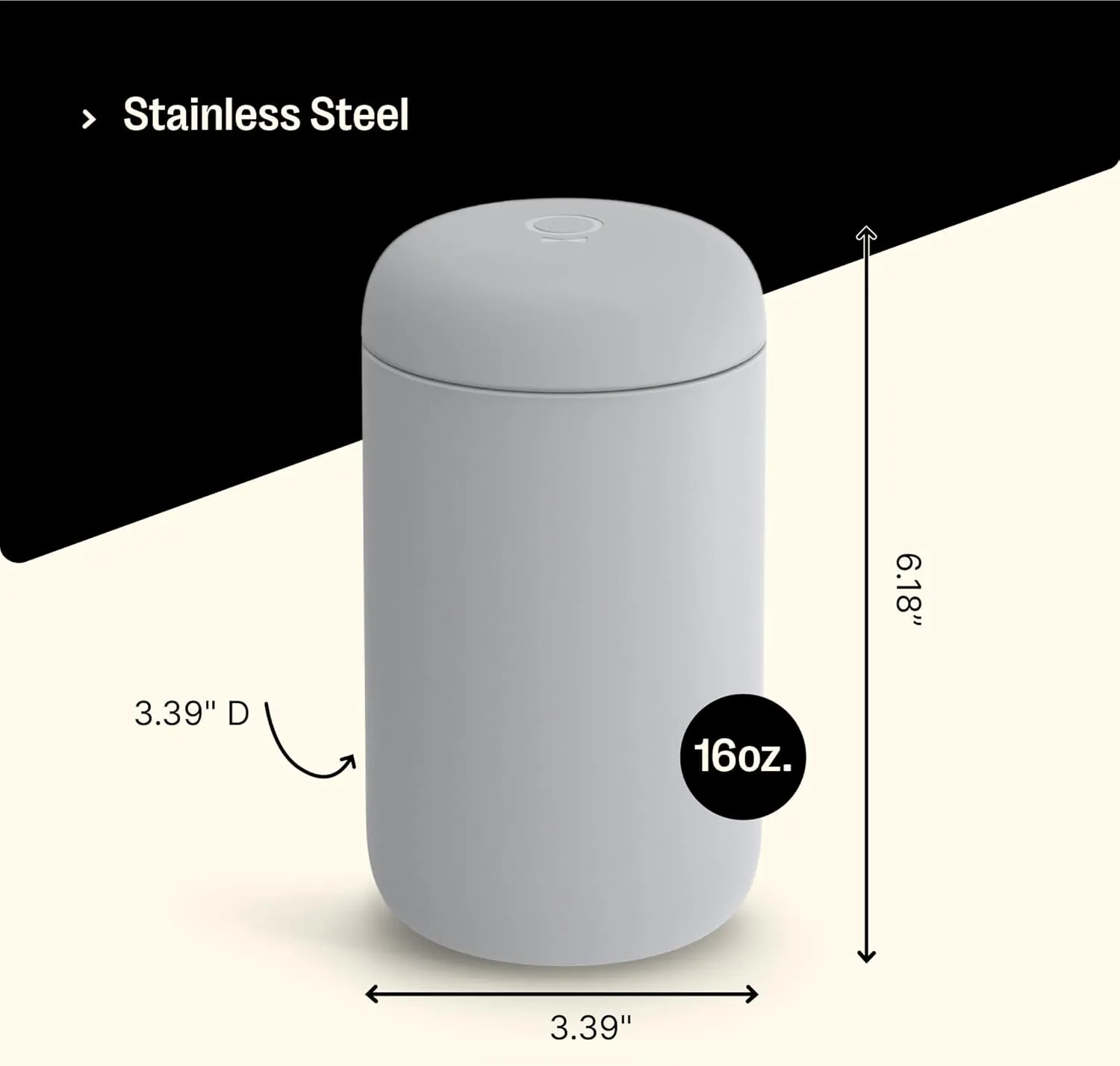 Fellow 16 oz Carter Wide Travel Mug - Wide Mouth Vacuum-Insulated Stainless Steel - Tea and Coffee Tumbler - Travel Coffee Mug with Ceramic Interior - Matte Grey