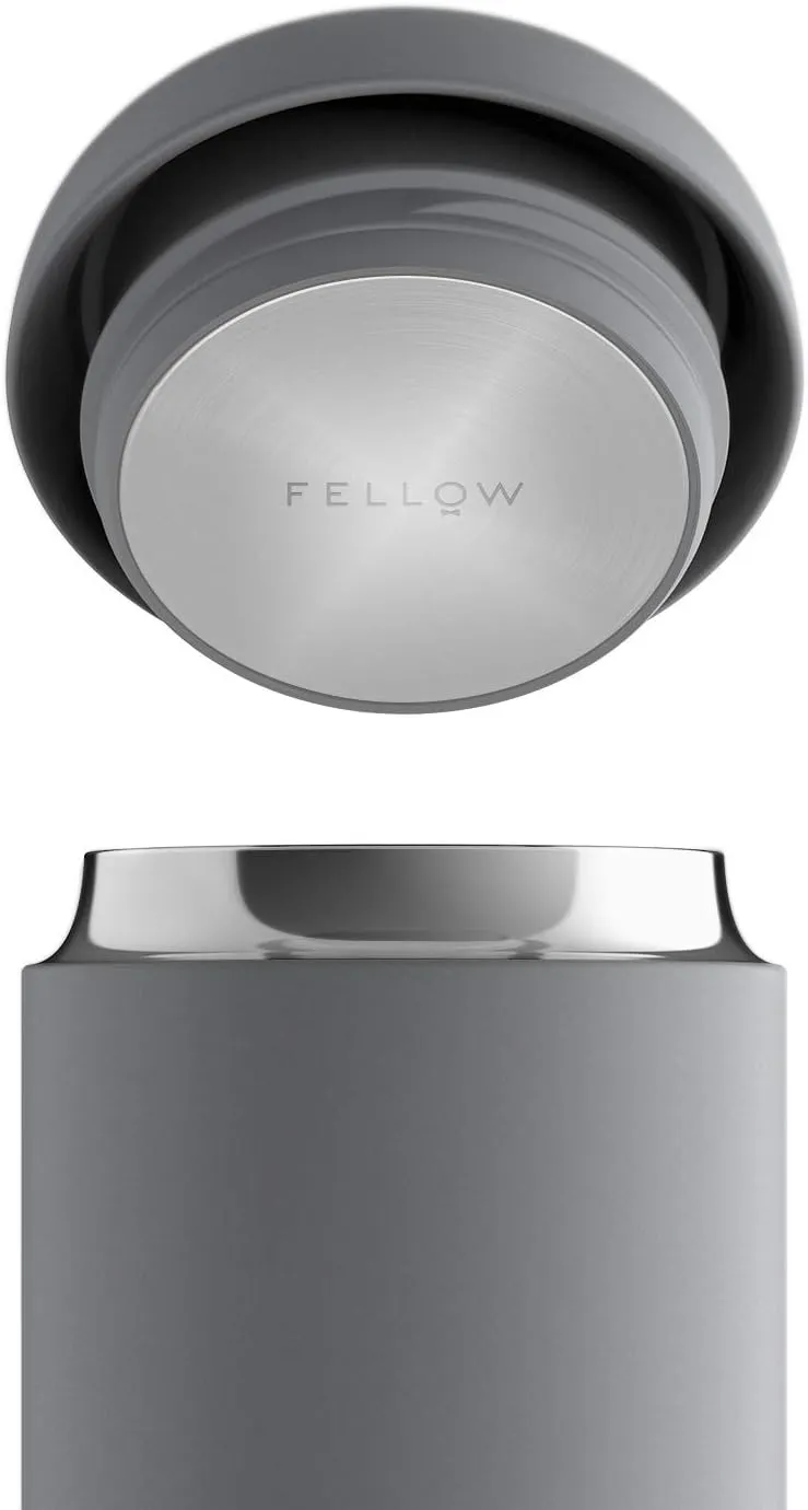 Fellow 16 oz Carter Wide Travel Mug - Wide Mouth Vacuum-Insulated Stainless Steel - Tea and Coffee Tumbler - Travel Coffee Mug with Ceramic Interior - Matte Grey