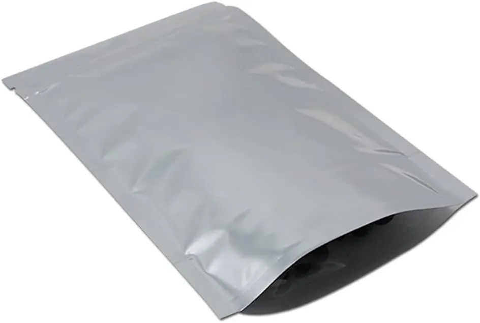 FERENLI 100 Pieces Stand Up Clear Front Zipper Lock Resealable Aluminum Mylar Foil Plastic Packaging Bag for Zip Heat Sealable Lock with Tear Notch Long Term Food Storage 4.7x7.9 inch