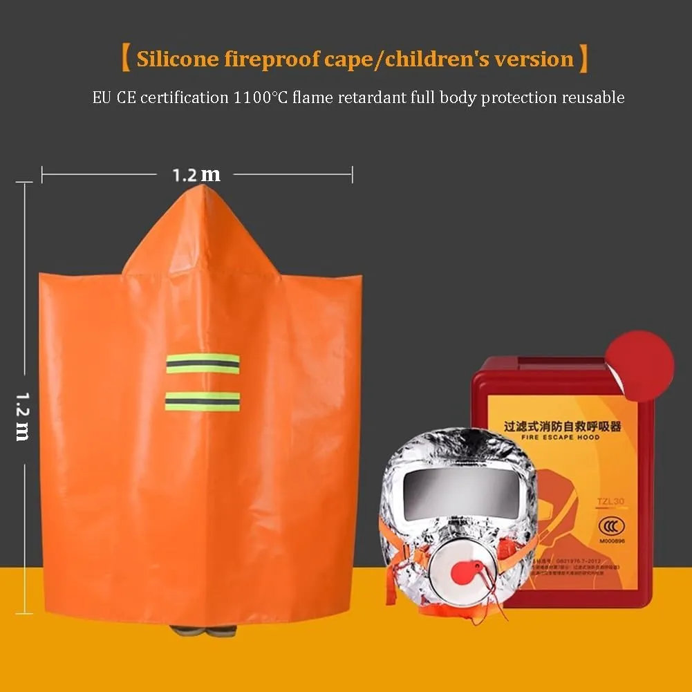 Fireproof Cloak With Hood, Fire Emergency Survival Safety Blanket for Adult and Hildren Full Body Protection 1100℃ Flame Retardant Reusable