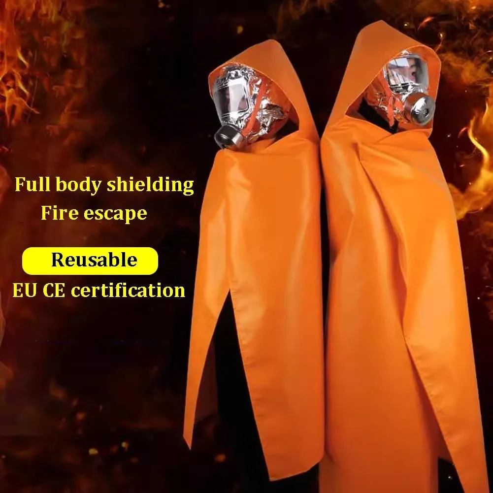 Fireproof Cloak With Hood, Fire Emergency Survival Safety Blanket for Adult and Hildren Full Body Protection 1100℃ Flame Retardant Reusable