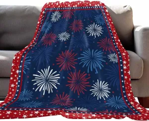 Fleece Flannel Blanket Independence Day Thin Soft Warm Cozy Bed Throw for Home Sofa Travel Camping Couch Picnic Classic USA Red White Blue Stars 50x60IN