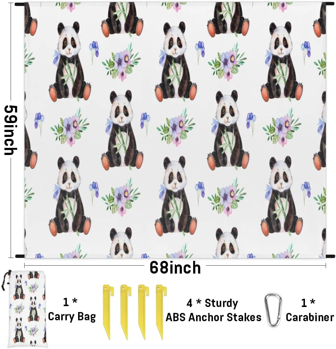 Flower Leaves Panda Beach Blanket Adults Waterproof Sandproof Large Beach Mat 59”x 68” Compact Lightweight Picnic Blankets Portable Quick Drying Sand Free Mats for Travel Camping Hiking