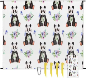 Flower Leaves Panda Beach Blanket Adults Waterproof Sandproof Large Beach Mat 59”x 68” Compact Lightweight Picnic Blankets Portable Quick Drying Sand Free Mats for Travel Camping Hiking