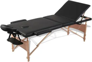 Foldable 3-Zone Massage Table with Wooden Frame, Adjustable Height, Soft Foam Padding, Includes Carrying Bag, Black