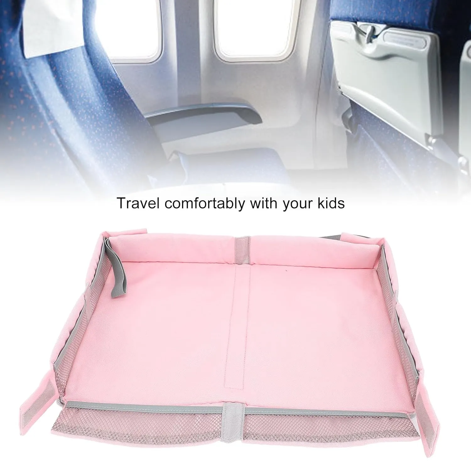 Foldable Airplane Tray Cover with Pockets, Portable Toddler Travel Table Tray Toy Organizer Bag for Kids and Adults, Large Size, Easy to Clean, Entertainment On Plane or Train